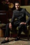 Philocaly_Black Cotton Silk Embroidery Cutdana Firoz Textured Bandhgala _at_Aza_Fashions