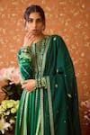 Shop_Shyam Narayan Prasad_Green Brocade Embroidery Thread Closed Round Neck Phool Vine Anarkali Set _Online_at_Aza_Fashions