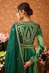 Shyam Narayan Prasad_Green Brocade Embroidery Thread Closed Round Neck Phool Vine Anarkali Set _at_Aza_Fashions