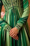 Buy_Shyam Narayan Prasad_Green Brocade Embroidery Thread Closed Round Neck Phool Vine Anarkali Set 