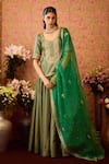 Shop_Shyam Narayan Prasad_Green Viscose Brocade Embroidery Zardozi Round Gul Jaal Kurti And Lehenga Set _Online_at_Aza_Fashions