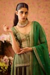 Buy_Shyam Narayan Prasad_Green Viscose Brocade Embroidery Zardozi Round Gul Jaal Kurti And Lehenga Set 