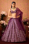 Shop_Shyam Narayan Prasad_Purple Brocade Embroidery Zardozi Chevron Phool Vine Woven Lehenga Set _at_Aza_Fashions