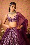 Shop_Shyam Narayan Prasad_Purple Brocade Embroidery Zardozi Chevron Phool Vine Woven Lehenga Set 