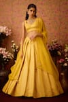 Buy_Shyam Narayan Prasad_Yellow Brocade Embroidery Zardozi Sweetheart Damask Motif Woven Lehenga Set _at_Aza_Fashions