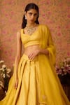 Shyam Narayan Prasad_Yellow Brocade Embroidery Zardozi Sweetheart Damask Motif Woven Lehenga Set _at_Aza_Fashions