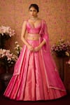 Buy_Shyam Narayan Prasad_Pink Brocade Embroidery Zardozi Sweetheart Neck Florin Jaal Woven Lehenga Set _at_Aza_Fashions