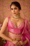 Shyam Narayan Prasad_Pink Brocade Embroidery Zardozi Sweetheart Neck Florin Jaal Woven Lehenga Set _at_Aza_Fashions