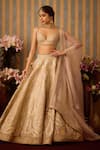 Buy_Shyam Narayan Prasad_Grey Raw Silk Embroidery Zardozi Sweetheart Ornate Bloom Applique Lehenga Set _at_Aza_Fashions