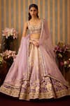 Buy_Shyam Narayan Prasad_Purple Raw Silk Embroidery Floral Applique Sweetheart Neck Lehenga Set _at_Aza_Fashions