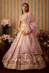 Buy_Shyam Narayan Prasad_Purple Raw Silk Embroidery Floral Applique Sweetheart Neck Lehenga Set _Online_at_Aza_Fashions