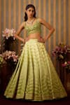 Buy_Shyam Narayan Prasad_Green Silk Embroidery Zari Leaf Neck Lehenga Set _Online_at_Aza_Fashions