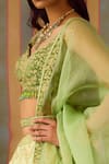 Buy_Shyam Narayan Prasad_Green Silk Embroidery Zari Leaf Neck Lehenga Set 