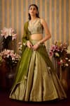 Shop_Shyam Narayan Prasad_Green Brocade Woven Floral Scoop Neck Lehenga Blouse Set _at_Aza_Fashions