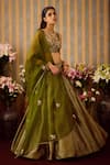 Buy_Shyam Narayan Prasad_Green Brocade Woven Floral Scoop Neck Lehenga Blouse Set _Online_at_Aza_Fashions