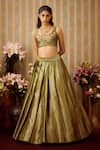 Shyam Narayan Prasad_Green Brocade Woven Floral Scoop Neck Lehenga Blouse Set _at_Aza_Fashions