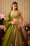 Shop_Shyam Narayan Prasad_Green Brocade Woven Floral Scoop Neck Lehenga Blouse Set 