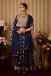 Buy_Shyam Narayan Prasad_Blue Brocade Woven Floral Stripe Round Anarkali Set _at_Aza_Fashions