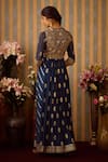 Shyam Narayan Prasad_Blue Brocade Woven Floral Stripe Round Anarkali Set _Online_at_Aza_Fashions