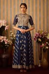 Buy_Shyam Narayan Prasad_Blue Brocade Woven Floral Stripe Round Anarkali Set _Online_at_Aza_Fashions