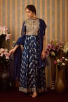 Shyam Narayan Prasad_Blue Brocade Woven Floral Stripe Round Anarkali Set _at_Aza_Fashions