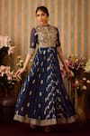 Buy_Shyam Narayan Prasad_Blue Brocade Woven Floral Stripe Round Anarkali Set 