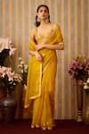 Buy_Shyam Narayan Prasad_Yellow Brocade Embroidery Zardozi Sweetheart Floral Placement Saree With Blouse _at_Aza_Fashions