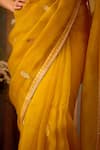 Buy_Shyam Narayan Prasad_Yellow Brocade Embroidery Zardozi Sweetheart Floral Placement Saree With Blouse _Online_at_Aza_Fashions