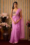 Buy_Shyam Narayan Prasad_Purple Brocade Embroidery Zardozi Sweetheart Neck Work Saree With Blouse _at_Aza_Fashions