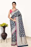 Buy_Naaritva India_Blue Katan Handwoven Floral Jaal Saree With Running Blouse _at_Aza_Fashions