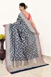 Shop_Naaritva India_Blue Katan Handwoven Floral Jaal Saree With Running Blouse _at_Aza_Fashions