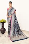 Shop_Naaritva India_Blue Katan Handwoven Floral Jaal Saree With Running Blouse _Online_at_Aza_Fashions