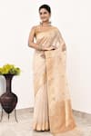 Buy_Naaritva India_Gold Tissue Embroidery Banarasi Scallop Woven Saree With Running Blouse _at_Aza_Fashions