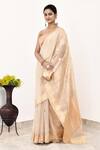 Naaritva India_Gold Tissue Embroidery Banarasi Scallop Woven Saree With Running Blouse _Online_at_Aza_Fashions