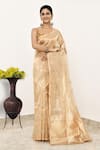 Buy_Naaritva India_Gold Pure Tissue Handwoven Tear Drop Pattern Saree With Running Blouse _at_Aza_Fashions