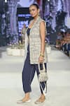 Shop_Payal Singhal_Off White Georgette Embroidered Geometric Jacket Notched Lapel Balloon Pant Set _at_Aza_Fashions