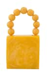 Boxwish By Bhumika_Yellow Pearl Handle Swerve Texture Resin Clutch Bag _at_Aza_Fashions