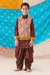 Buy_CUTE COUTURE_Brown Silk Print Elephant Motif Bundi Kurta Set _at_Aza_Fashions