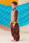 CUTE COUTURE_Brown Silk Print Elephant Motif Bundi Kurta Set _Online_at_Aza_Fashions