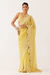 Buy_Devnaagri_Yellow Silk Satin Embroidery Dori Sweetheart Neck Border Saree With Blouse _at_Aza_Fashions