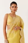 Buy_Devnaagri_Yellow Silk Satin Embroidery Dori Sweetheart Neck Border Saree With Blouse _Online_at_Aza_Fashions