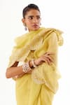 Devnaagri_Yellow Silk Satin Embroidery Dori Sweetheart Neck Border Saree With Blouse _at_Aza_Fashions