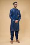 Buy_Hilo Design_Blue Embroidered Mirror Kurta Set _at_Aza_Fashions