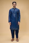 Hilo Design_Blue Embroidered Mirror Kurta Set _Online_at_Aza_Fashions