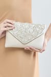 Buy_Boxwish By Bhumika_White Pearl Mermaid Scallop Moti Embellished Flap Clutch _Online_at_Aza_Fashions