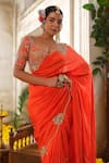 Buy_Anu Pellakuru_Orange Saree Silk Embroidery Pearl Sweetheart Neck Florence Bliss Set _Online_at_Aza_Fashions