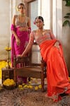 Shop_Anu Pellakuru_Orange Saree Silk Embroidery Pearl Sweetheart Neck Florence Bliss Set _Online_at_Aza_Fashions