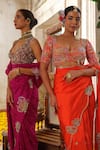 Anu Pellakuru_Orange Saree Silk Embroidery Pearl Sweetheart Neck Florence Bliss Set _at_Aza_Fashions