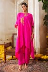 Buy_Anu Pellakuru_Pink Linen Silk Embroidered Resham Round Zari Tunic And Pant Set _at_Aza_Fashions