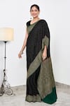 Shop_Naaritva India_Black Crepe Handwoven Butti Hand Saree With Running Blouse _Online_at_Aza_Fashions